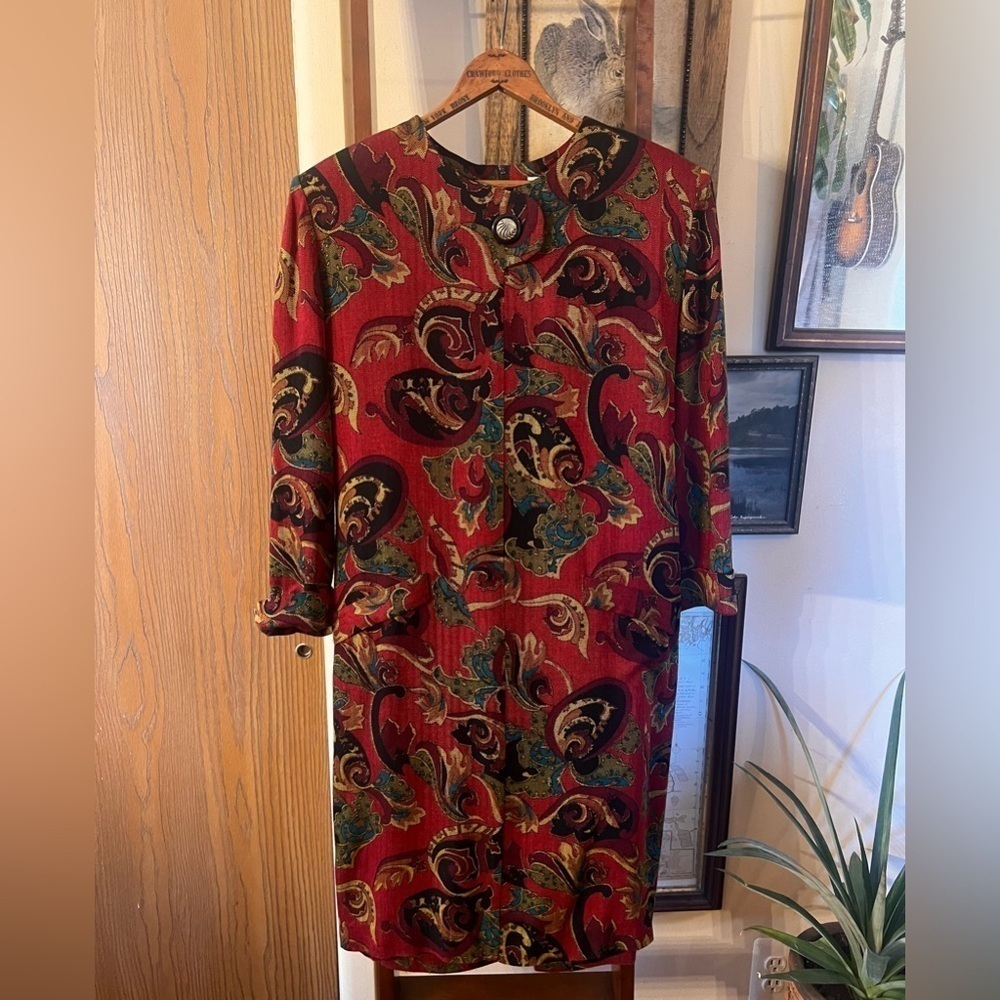 Vintage Jessica Howard Paisley Pattern Dress Three Quarter Sleeve Size 8